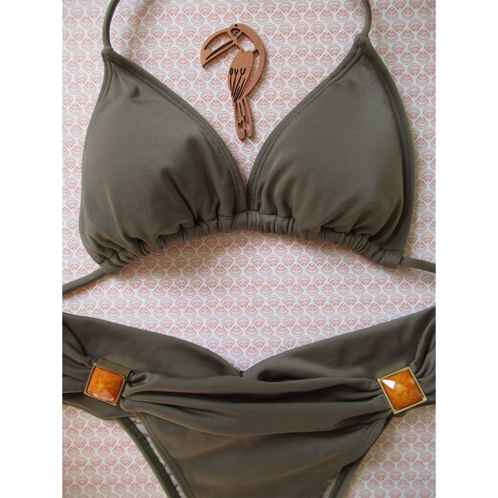 Brigitte Jeweled Triangle Bikini - Olive Green NWT